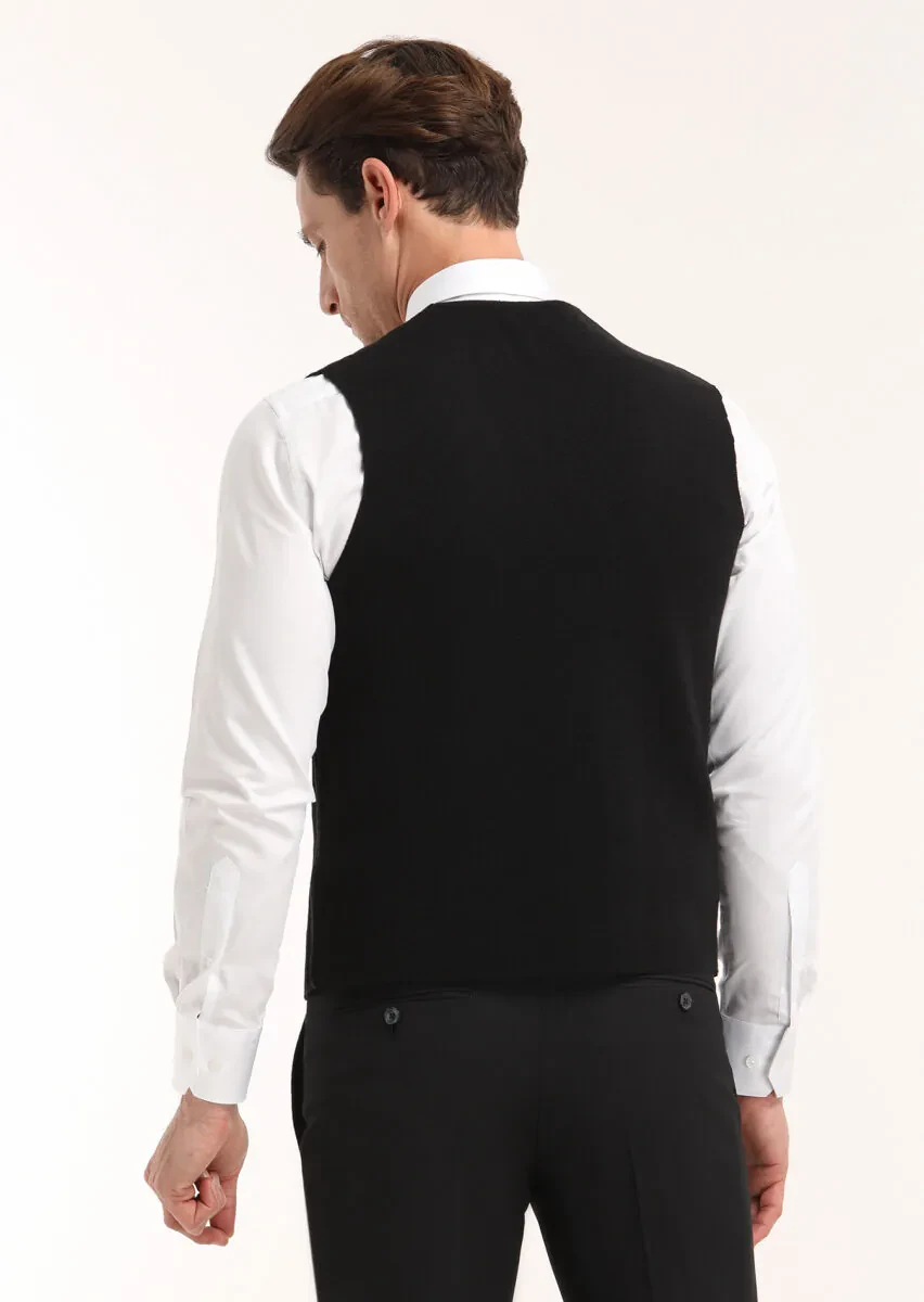 Siyah Regular Fit V Yaka Casual Örme Triko Yelek - 4