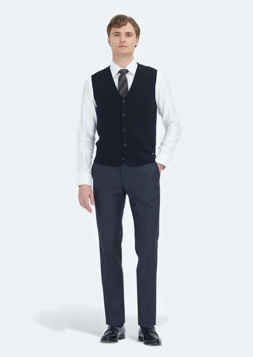 Siyah Regular Fit V Yaka Casual Örme Triko Yelek - RAMSEY