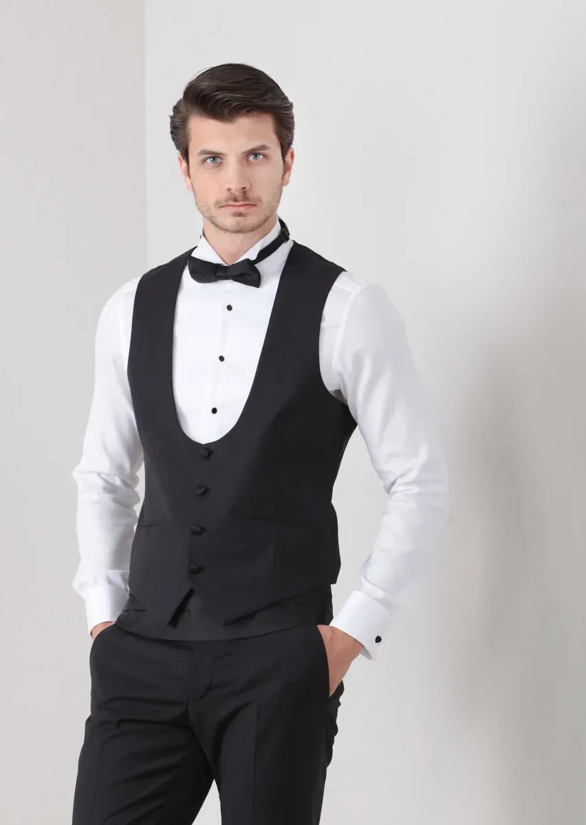 Siyah Slim Fit Kelebek Yaka Klasik Yelek - 1