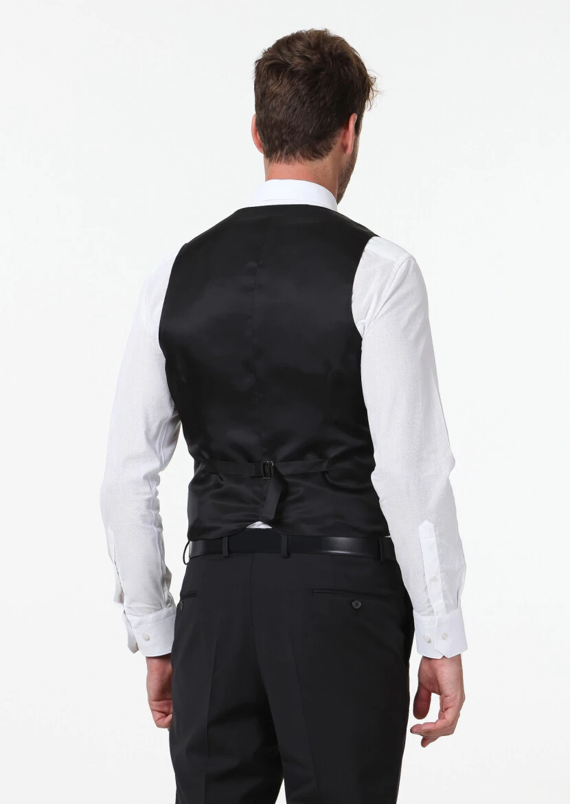 Siyah Slim Fit Kelebek Yaka Klasik Yelek - 4