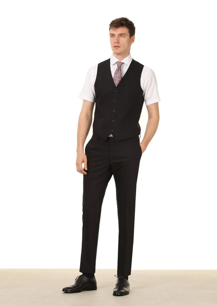 Siyah Slim Fit Kelebek Yaka Klasik Yelek - 3