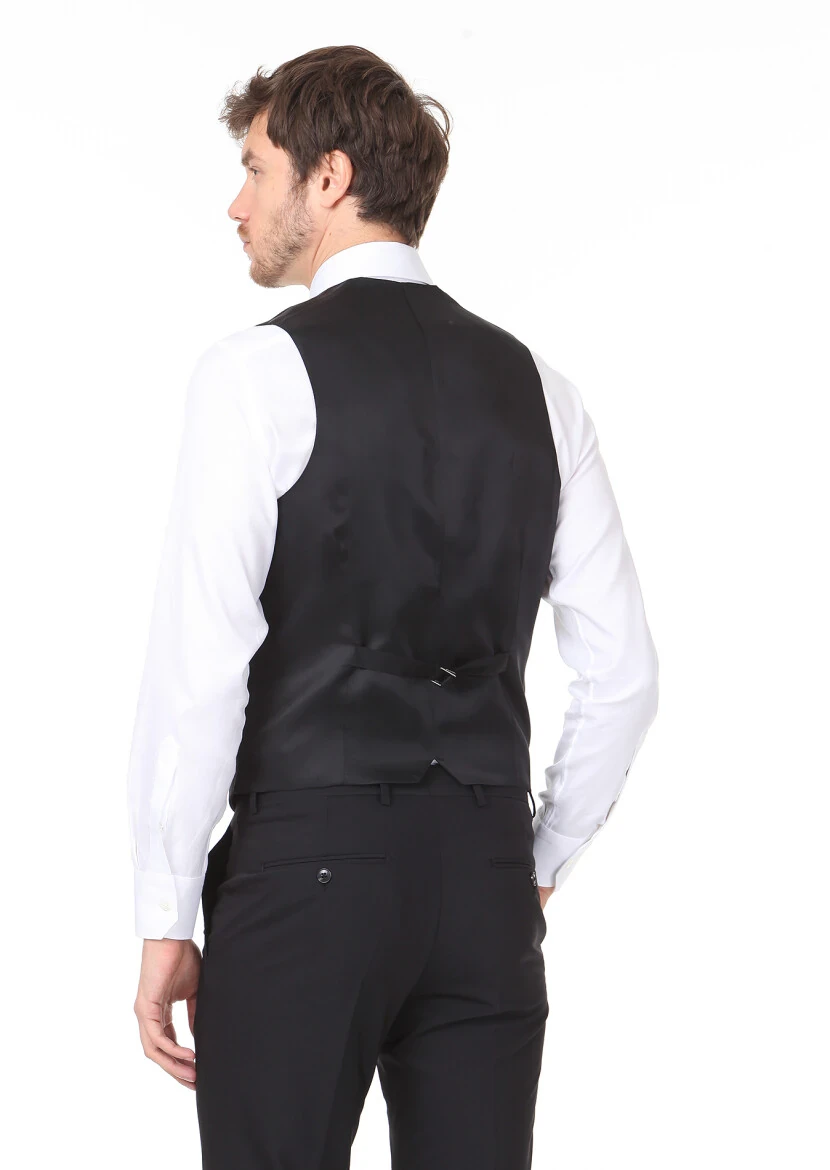 Siyah Slim Fit Kelebek Yaka Klasik Yelek - 4