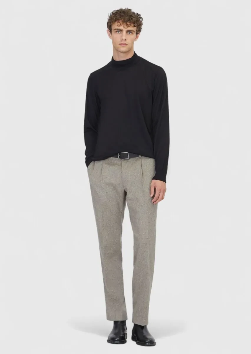 Siyah Tam Balıkçı Yaka Düz Örgü Yün Karışımlı Triko Kazak - 2