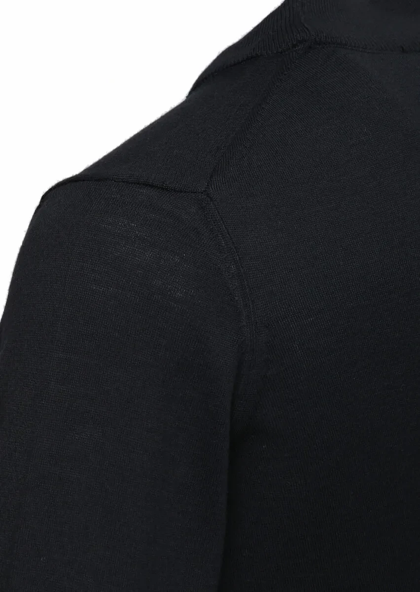 Siyah Yarım Balıkçı Yaka Düz Örgü Yün Karışımlı Triko Kazak - 3