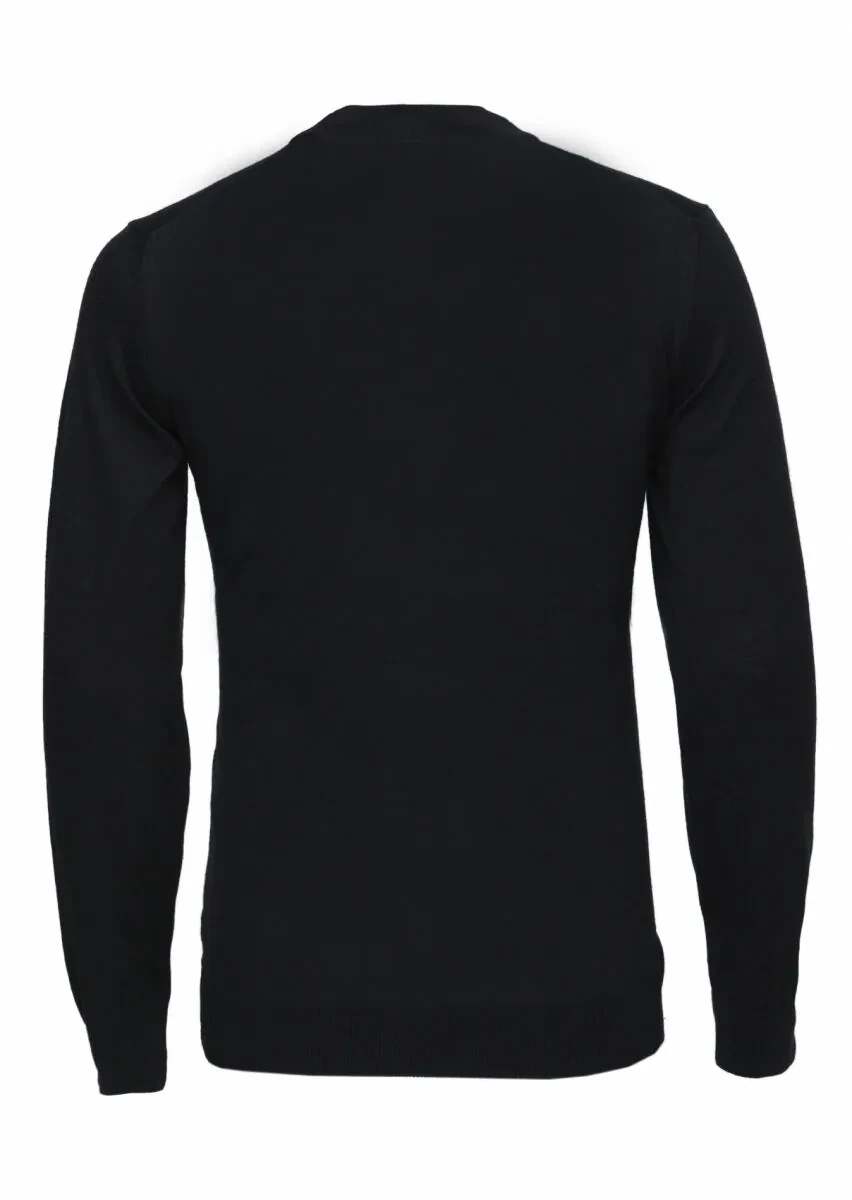 Siyah Yarım Balıkçı Yaka Düz Örgü Yün Karışımlı Triko Kazak - 4