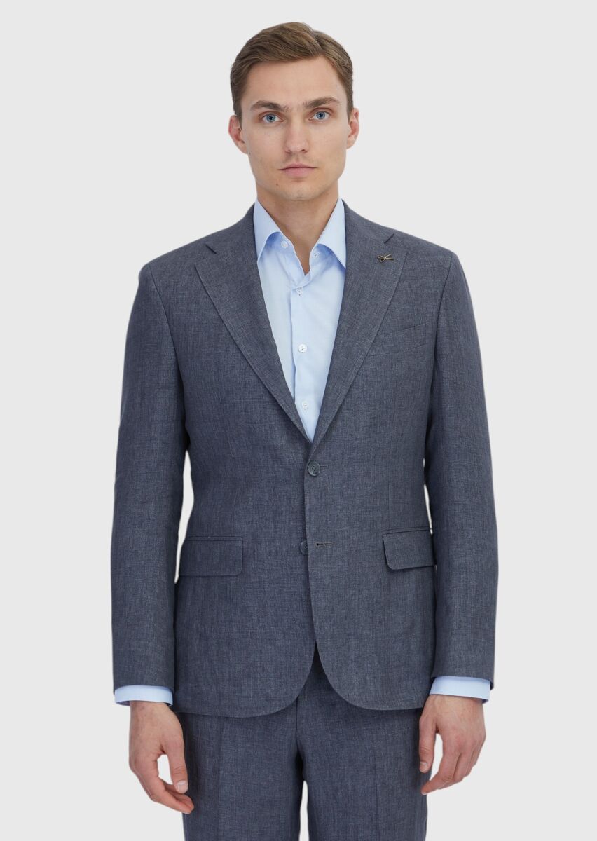 Smoked Plain Zeroweight Slim Fit 100% Linen Suit - 1