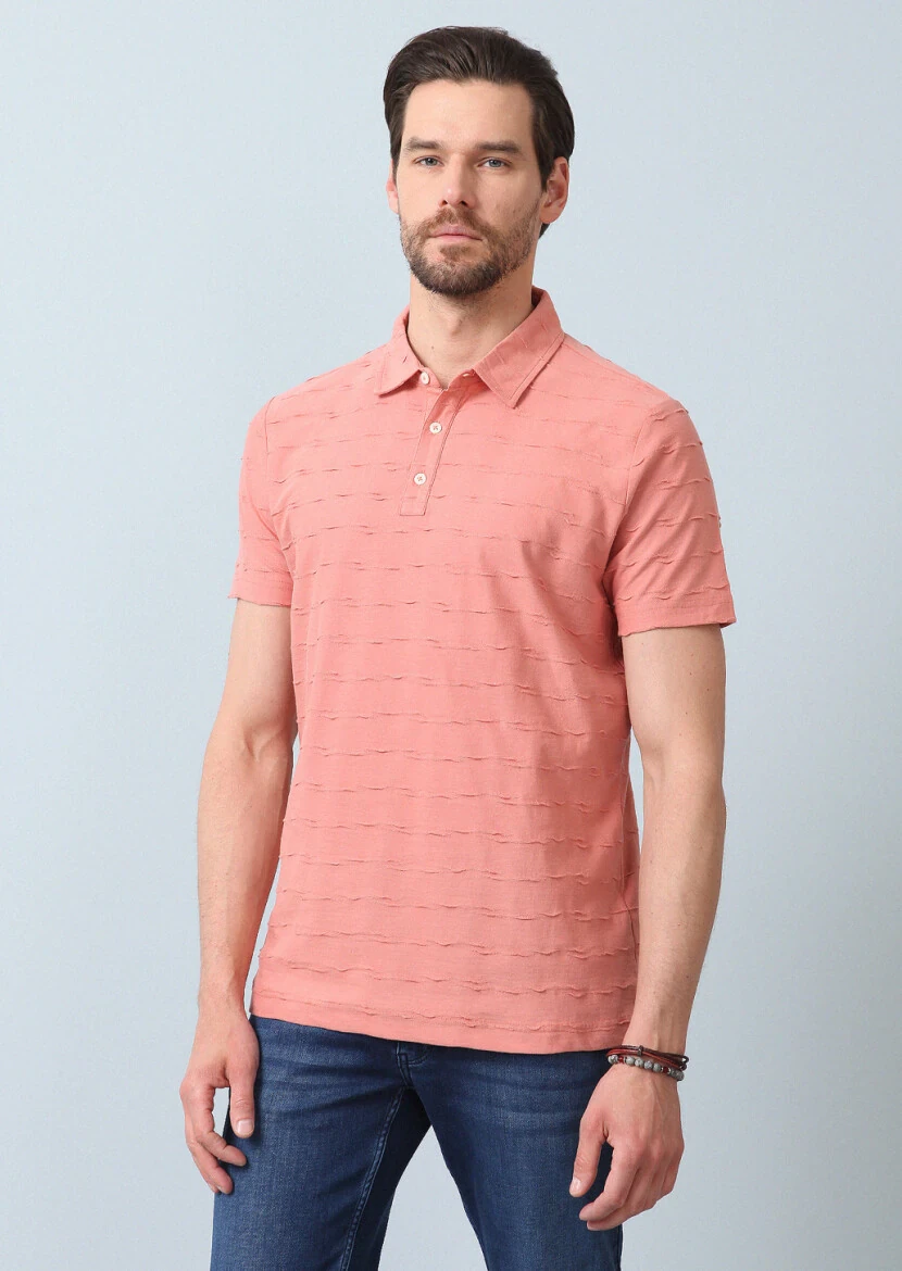 Somon Jakarlı Polo Yaka %100 Pamuk T-Shirt - 5