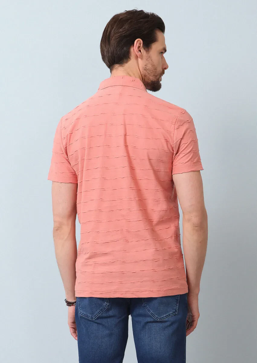 Somon Jakarlı Polo Yaka %100 Pamuk T-Shirt - 6