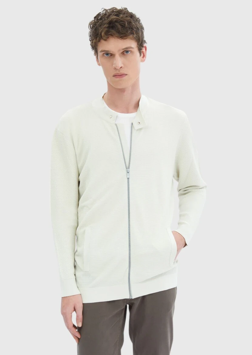 Stone Crew Neck Plain Knitting Cardigan - RAMSEY