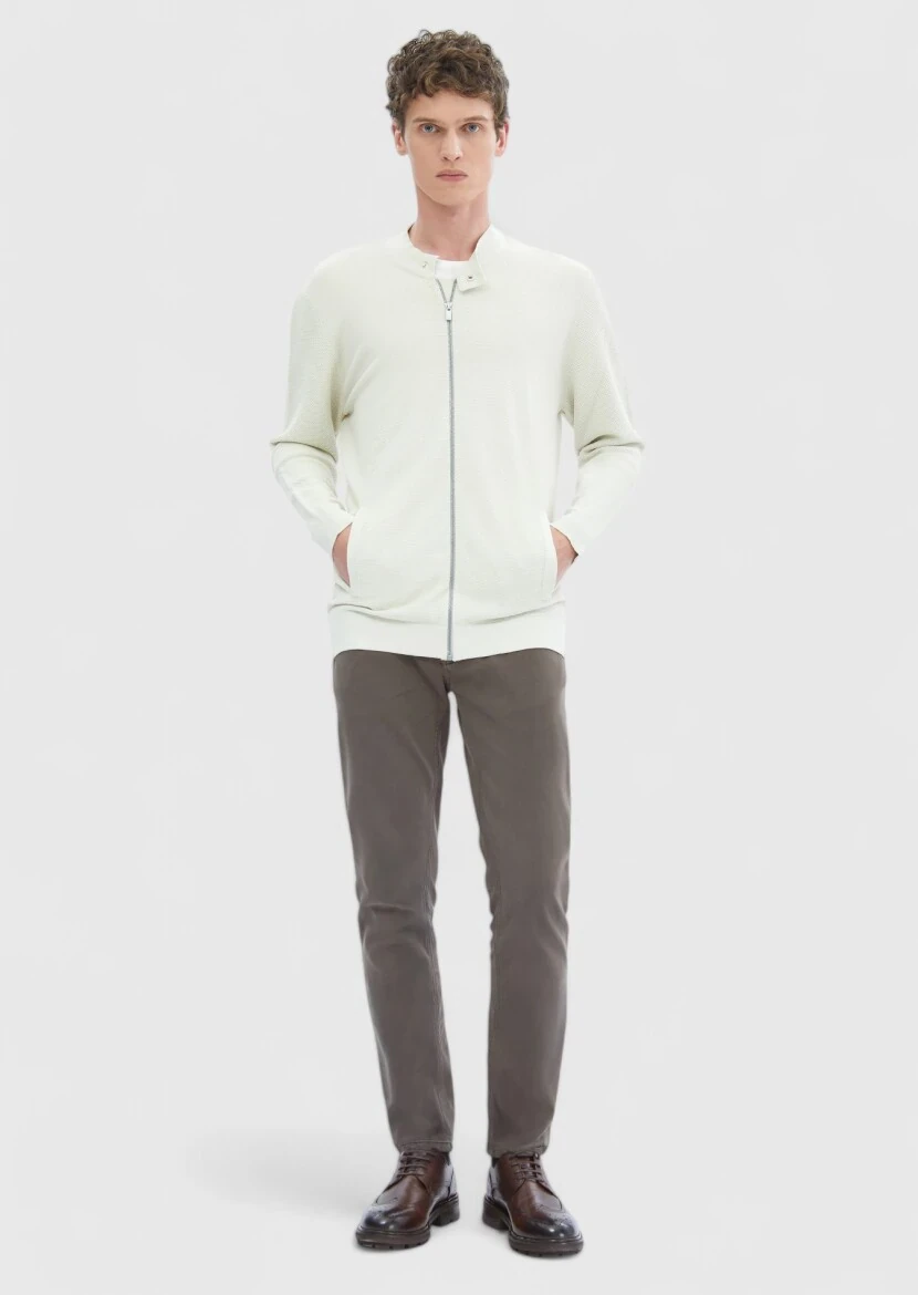 Stone Crew Neck Plain Knitting Cardigan - RAMSEY