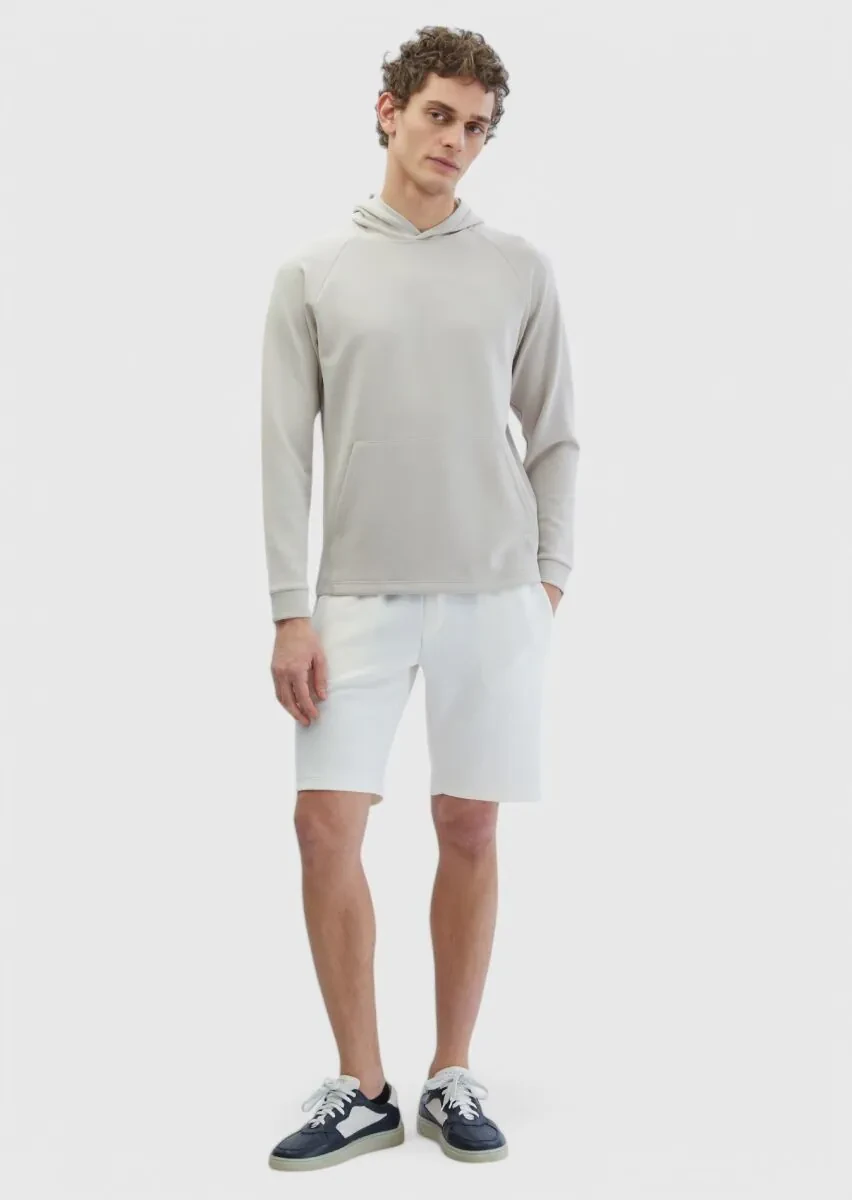 Stone Hooded Plain Sweatshirt - 2