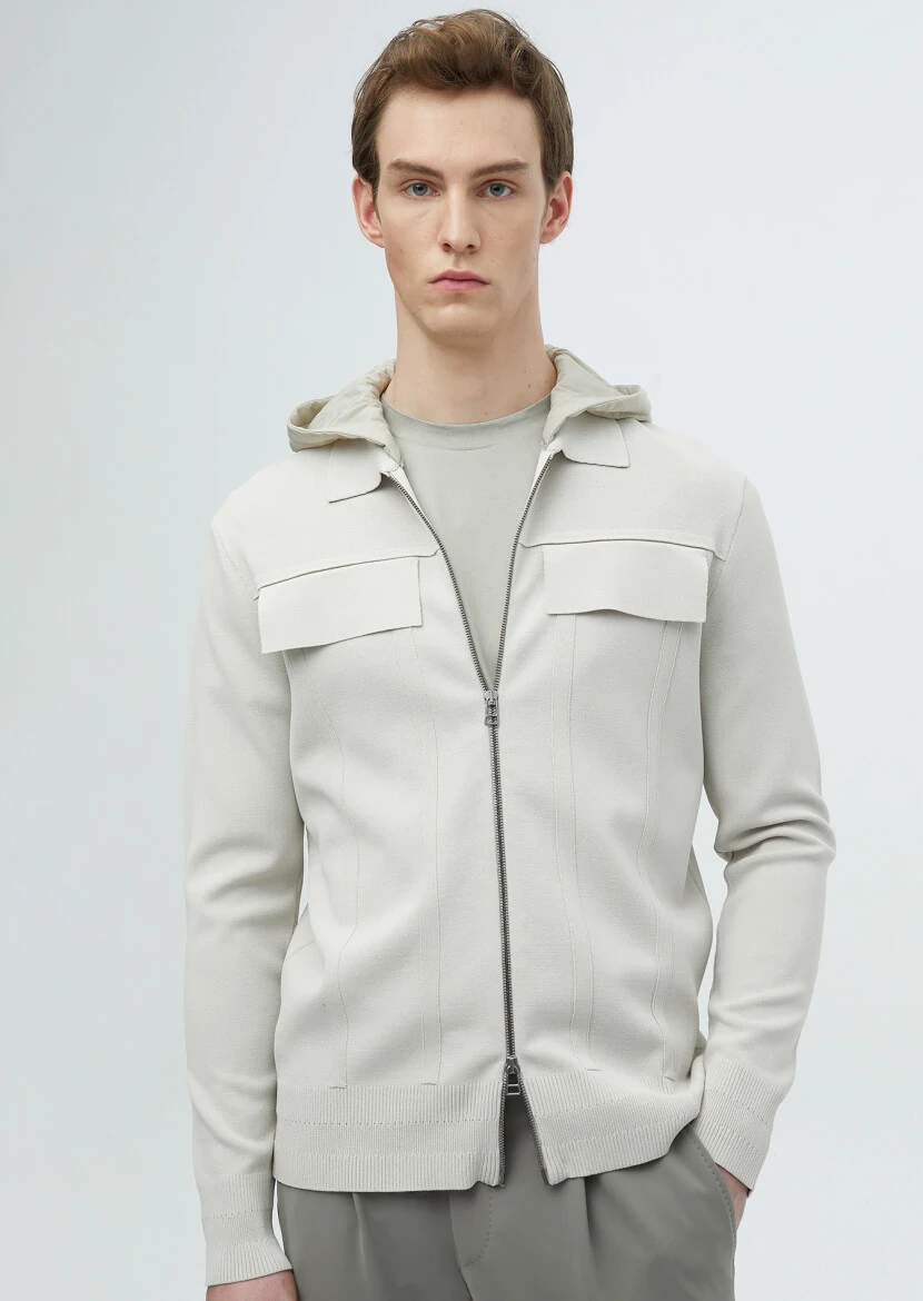 Stone Polo Neck Plain Knitting Cardigan - RAMSEY