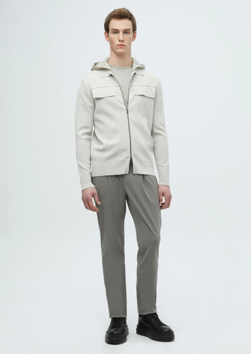 Stone Polo Neck Plain Knitting Cardigan - RAMSEY