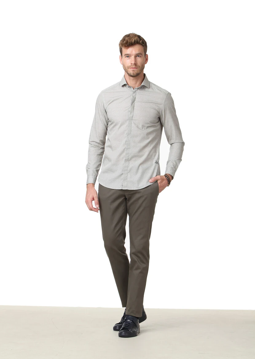 Stone Printed Slim Fit Weaving Casual 100% Cotton Shirt - 2