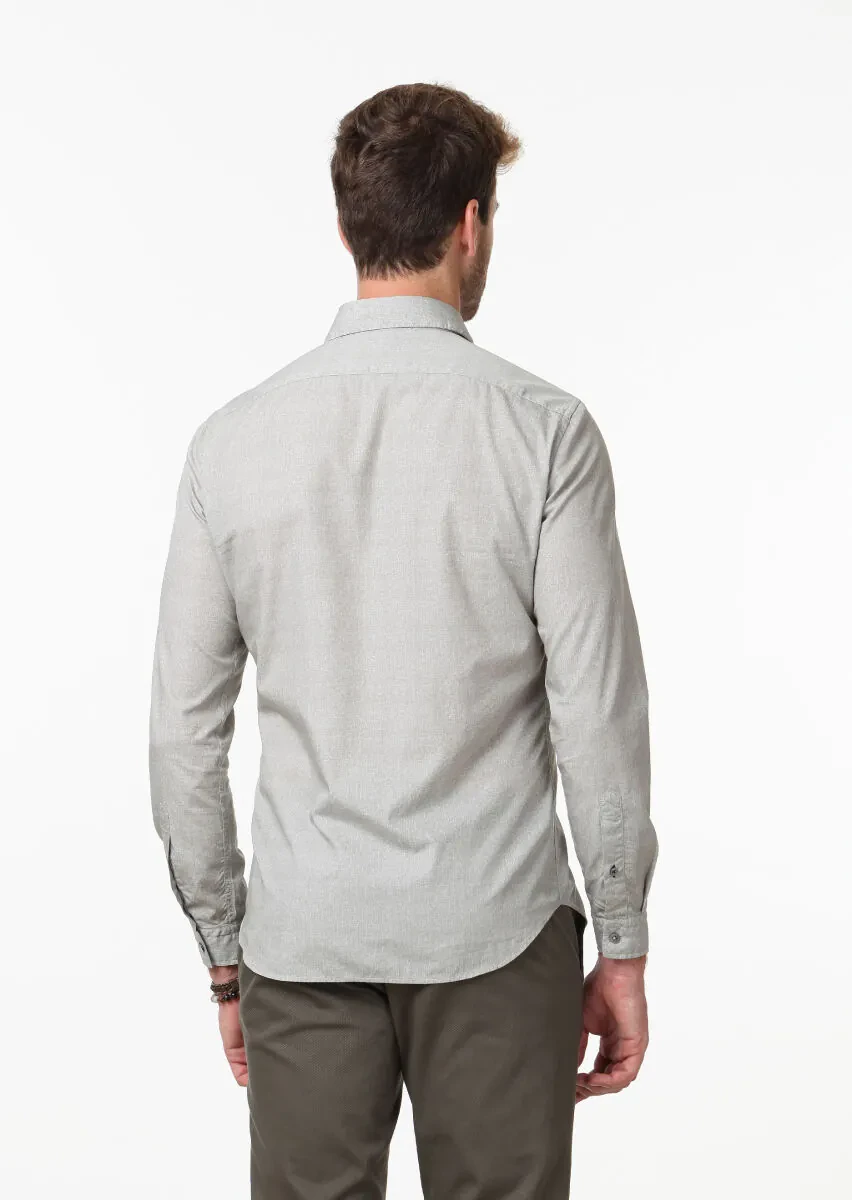 Stone Printed Slim Fit Weaving Casual 100% Cotton Shirt - 4