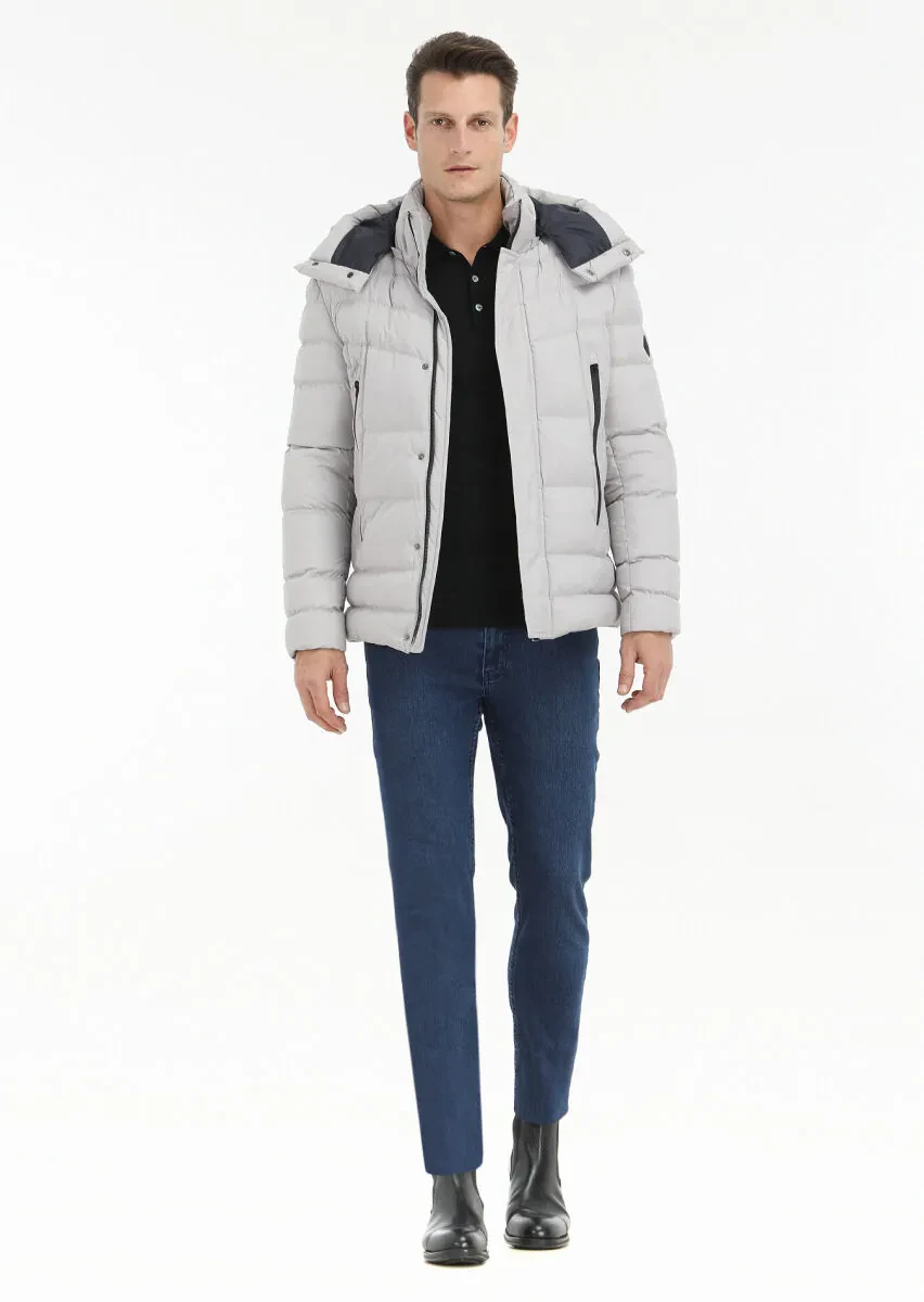 Stone Regular Fit Casual Weaving Removable Hood Coat - 1