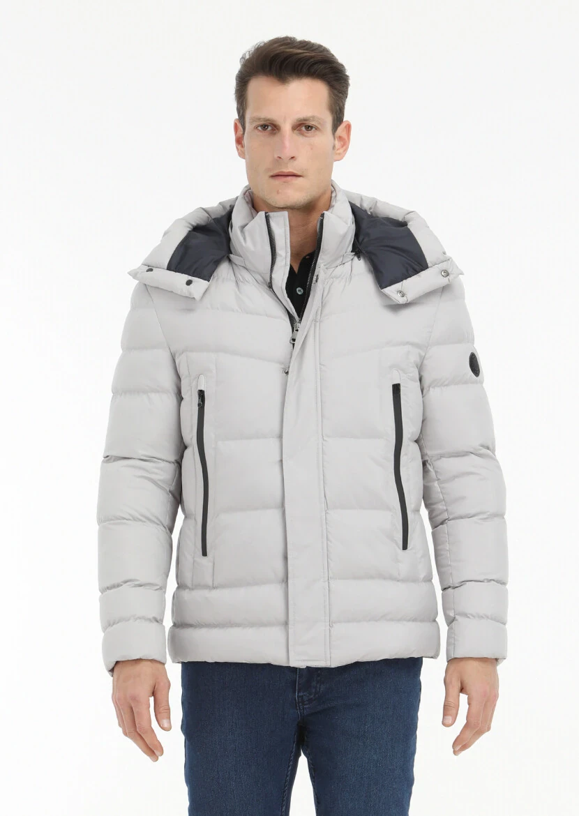 Stone Regular Fit Casual Weaving Removable Hood Coat 