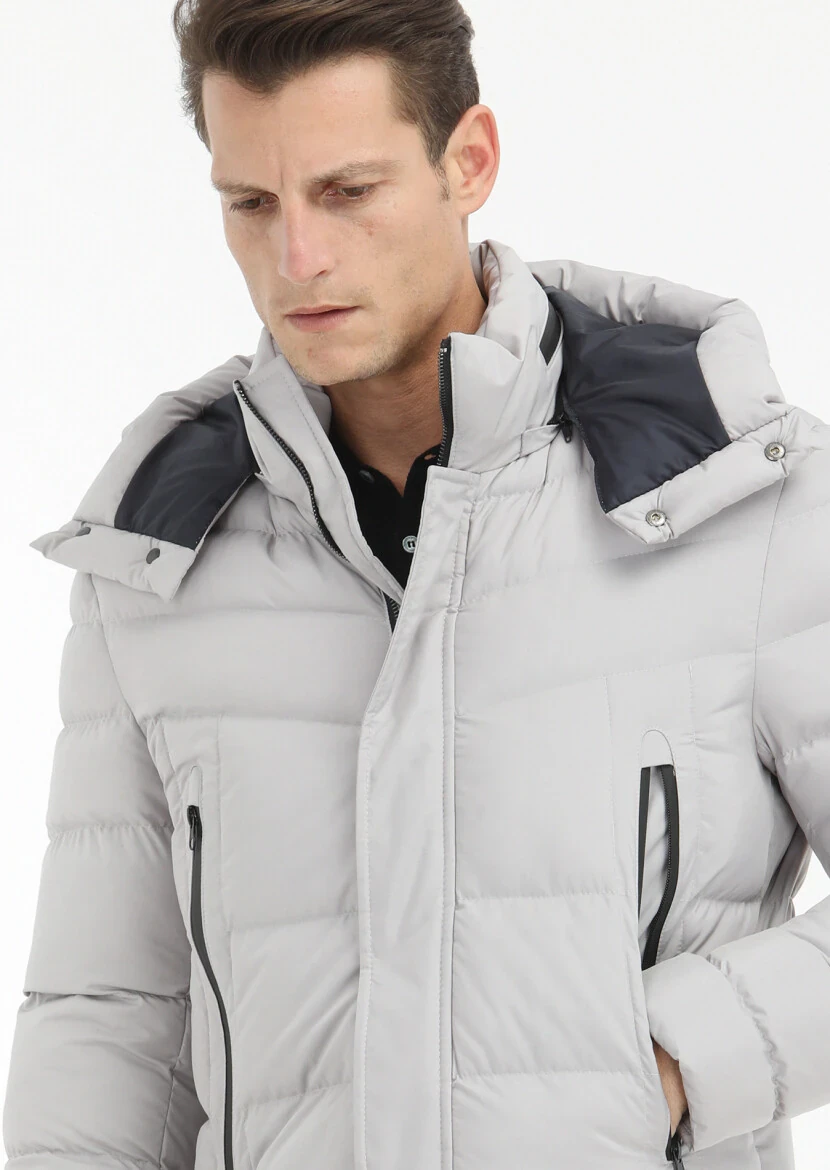 Stone Regular Fit Casual Weaving Removable Hood Coat - 4