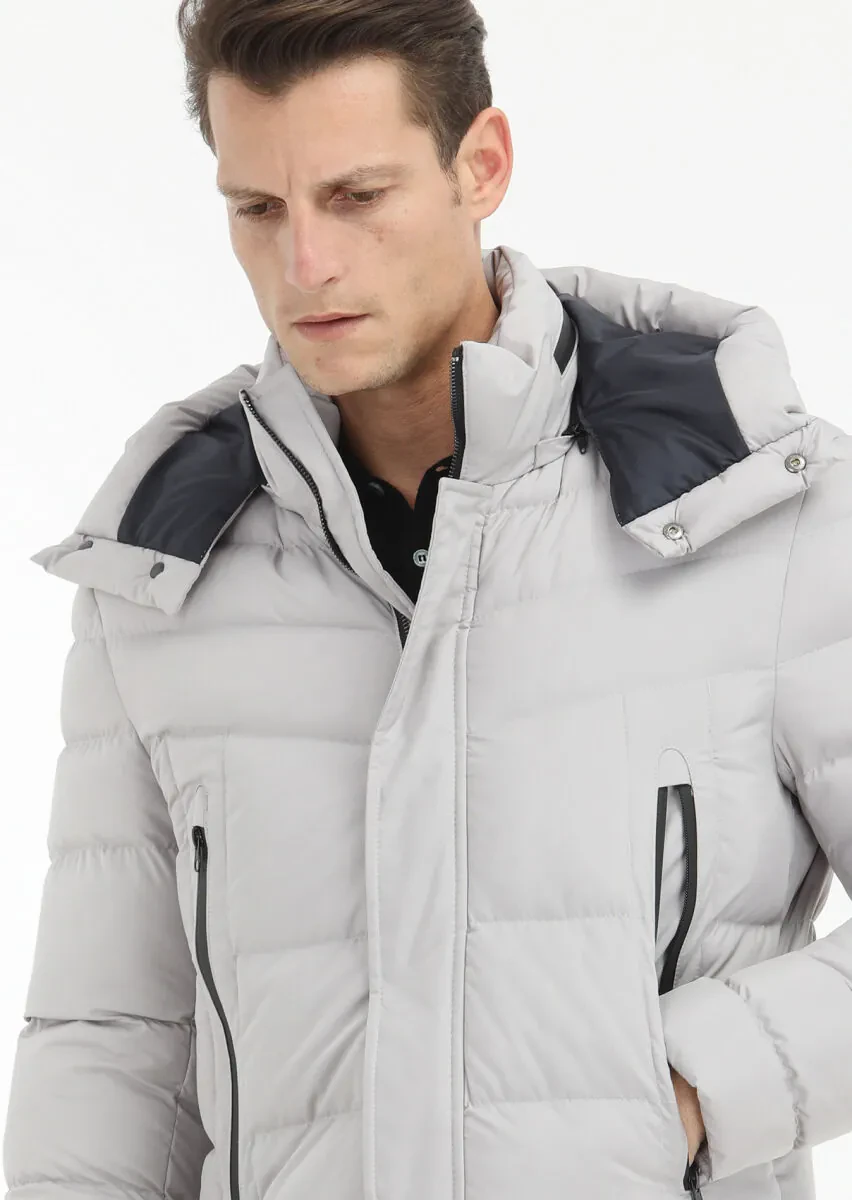 Stone Regular Fit Casual Weaving Removable Hood Coat - 4