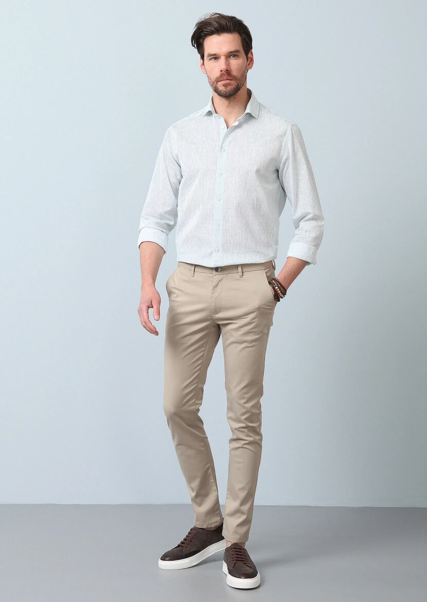 Su Yeşili Baskılı Regular Fit Dokuma Casual %100 Pamuk Gömlek - 4