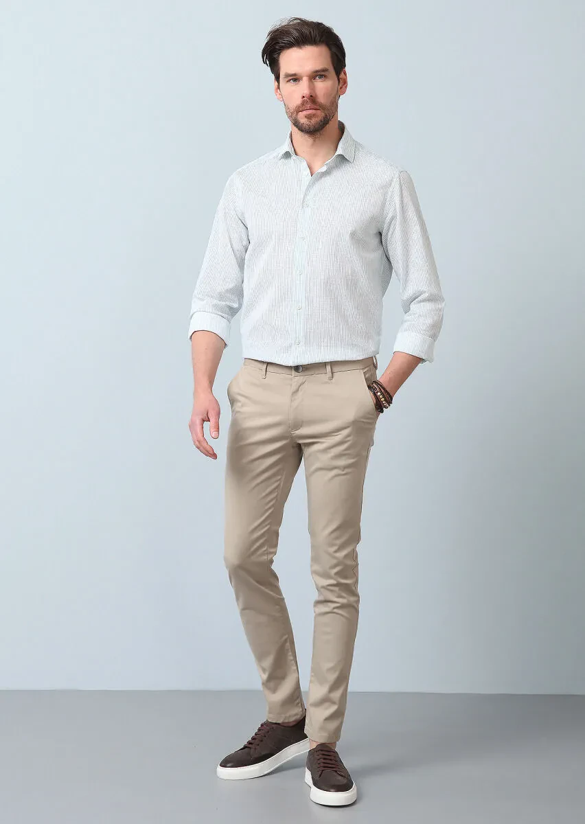 Su Yeşili Baskılı Regular Fit Dokuma Casual %100 Pamuk Gömlek - 4