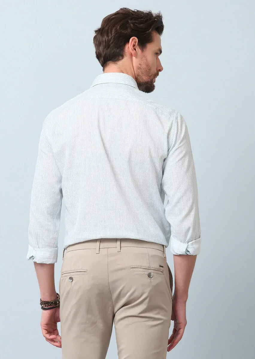 Su Yeşili Baskılı Regular Fit Dokuma Casual %100 Pamuk Gömlek - 6