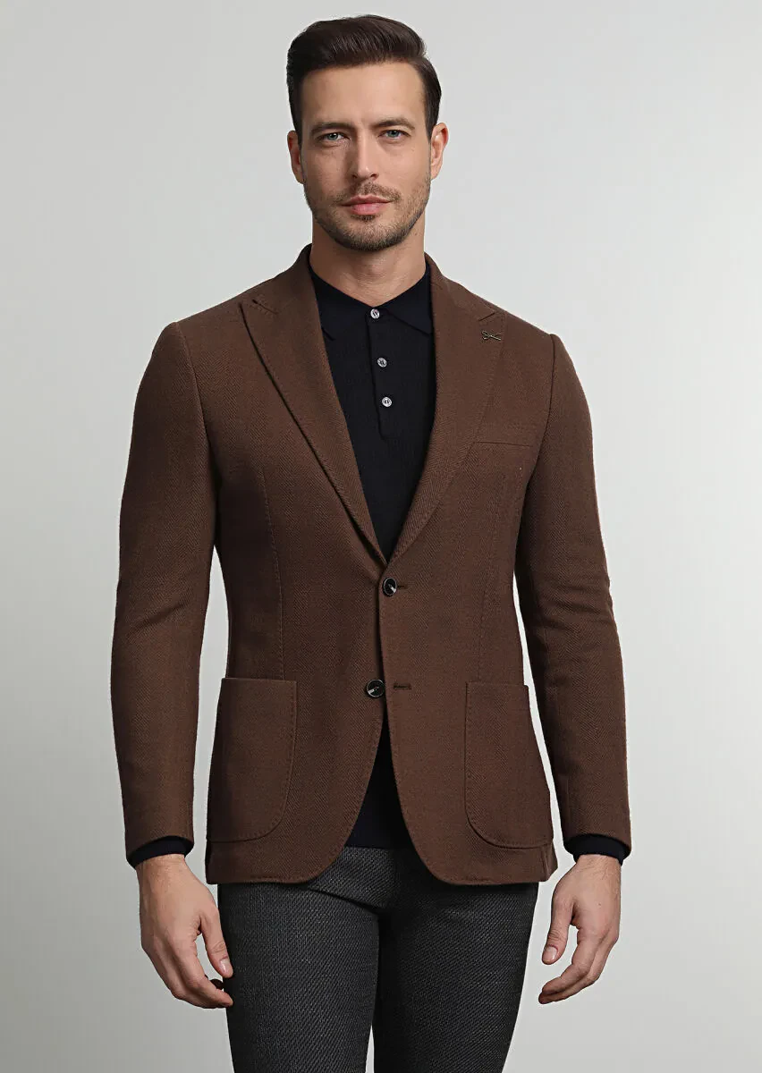 Tarçın Desenli Zeroweight Slim Fit Yün Karışımlı Örme Ceket - 3