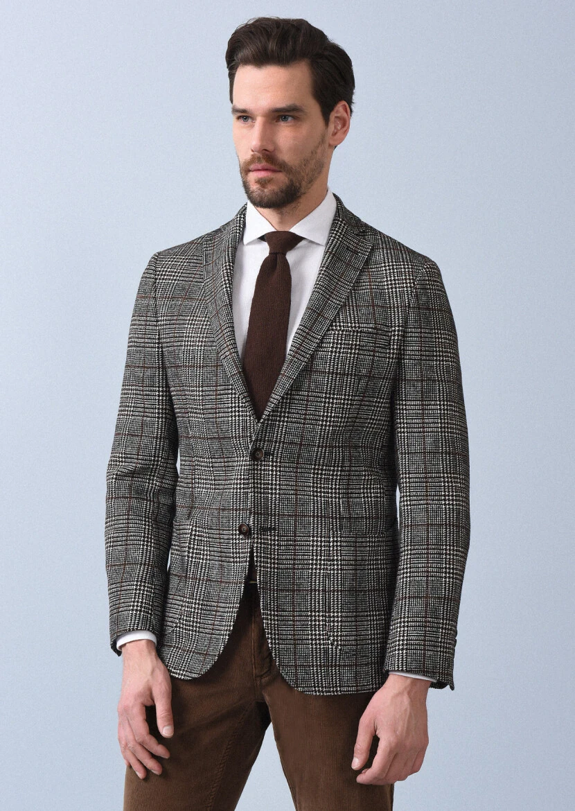 Tarçın Kareli Shirt Shoulder Slim Fit Yün Karışımlı Ceket - 1