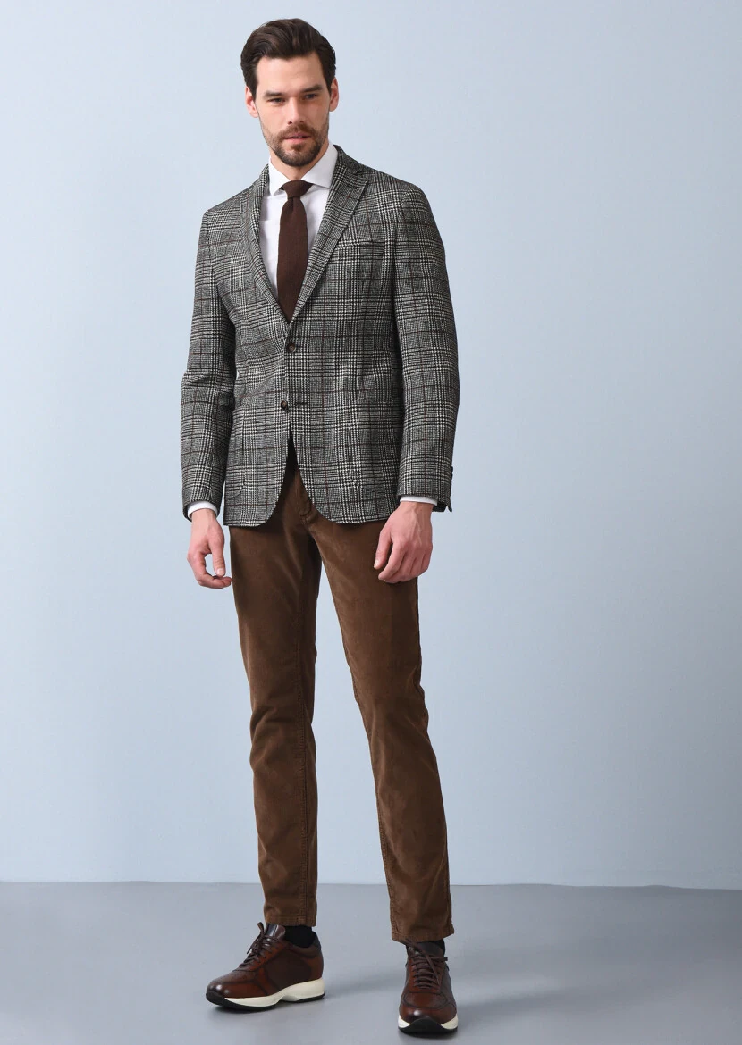 Tarçın Kareli Shirt Shoulder Slim Fit Yün Karışımlı Ceket - 2