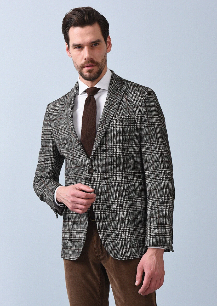 Tarçın Kareli Shirt Shoulder Slim Fit Yün Karışımlı Ceket - 4