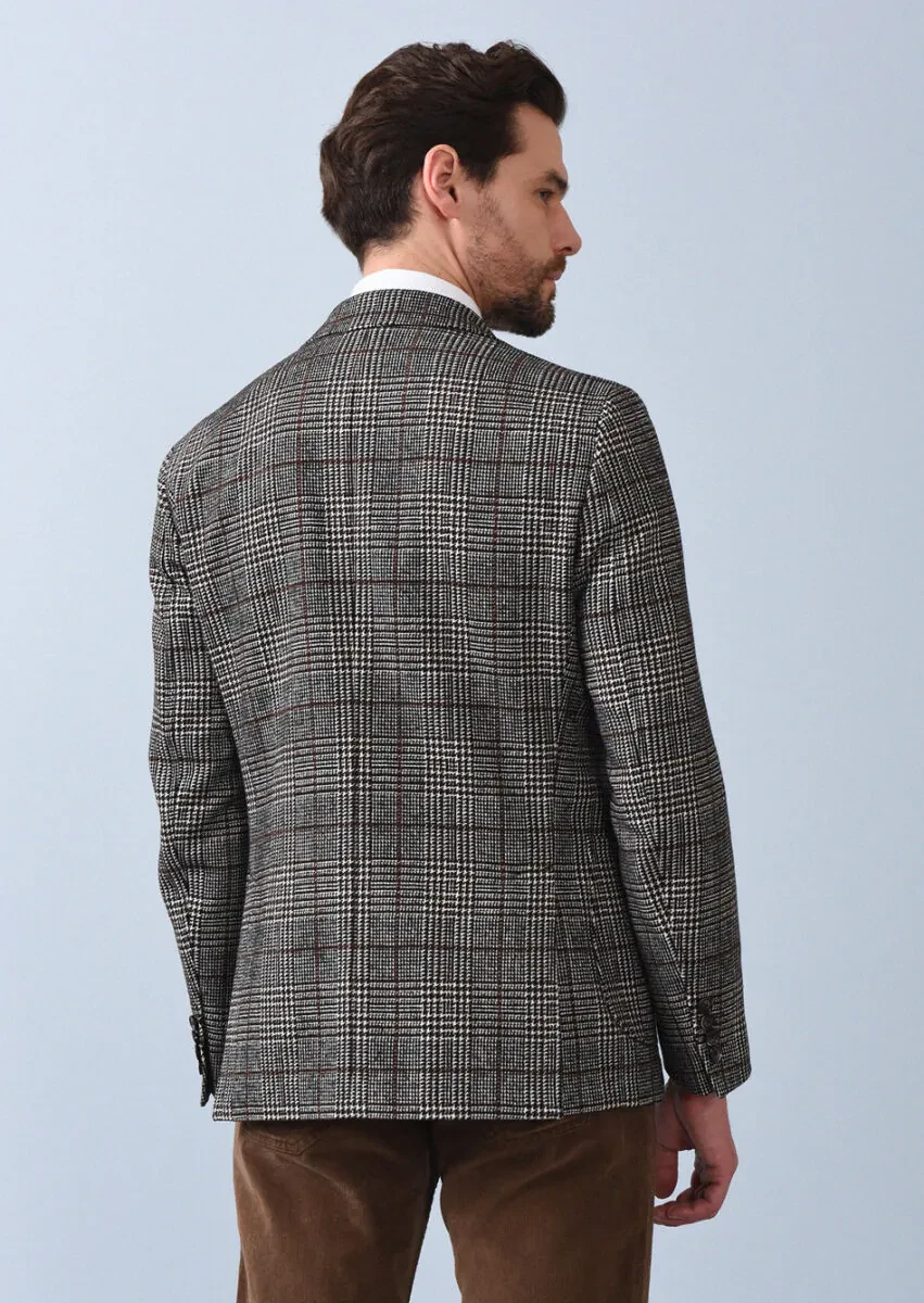 Tarçın Kareli Shirt Shoulder Slim Fit Yün Karışımlı Ceket - 5