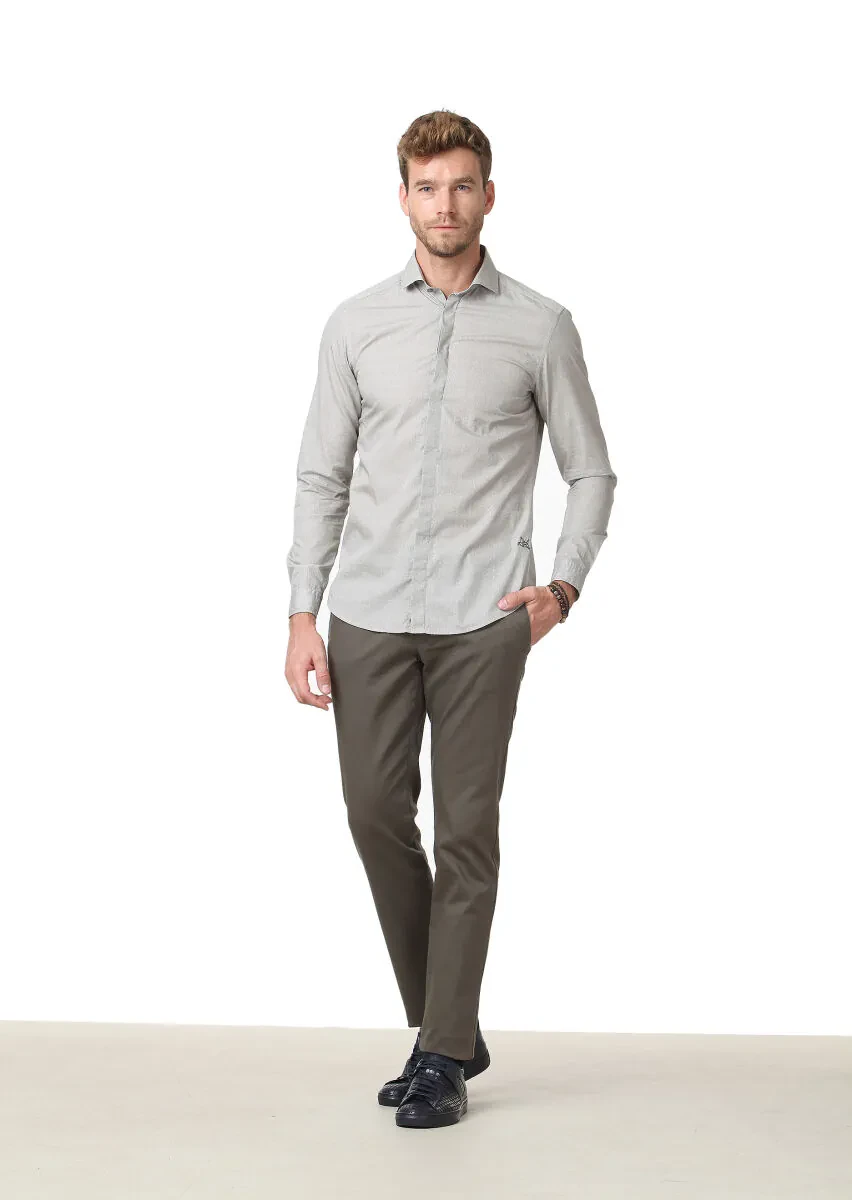 Taş Baskılı Slim Fit Dokuma Casual %100 Pamuk Gömlek - 2