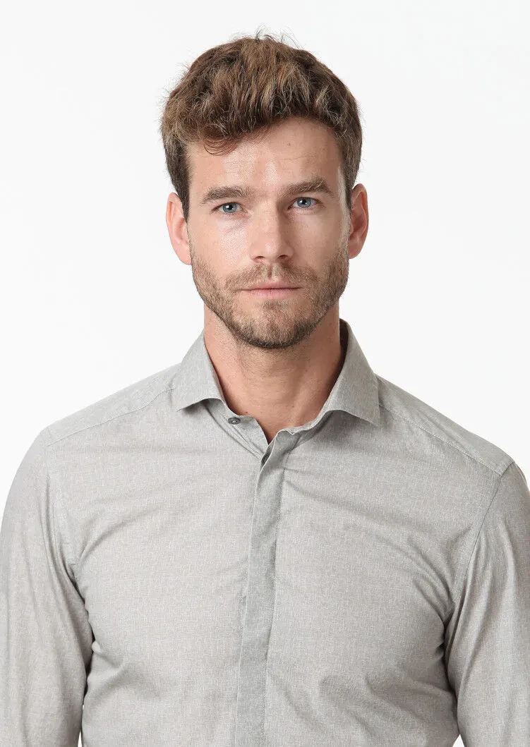 Taş Baskılı Slim Fit Dokuma Casual %100 Pamuk Gömlek - 3