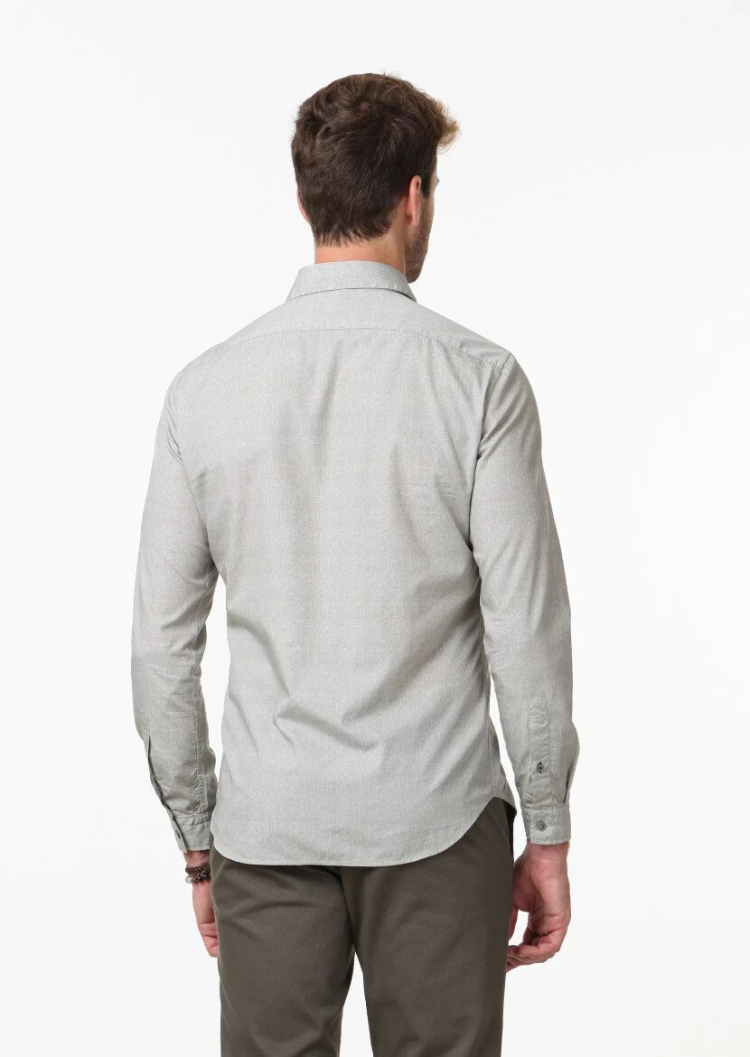 Taş Baskılı Slim Fit Dokuma Casual %100 Pamuk Gömlek - 4