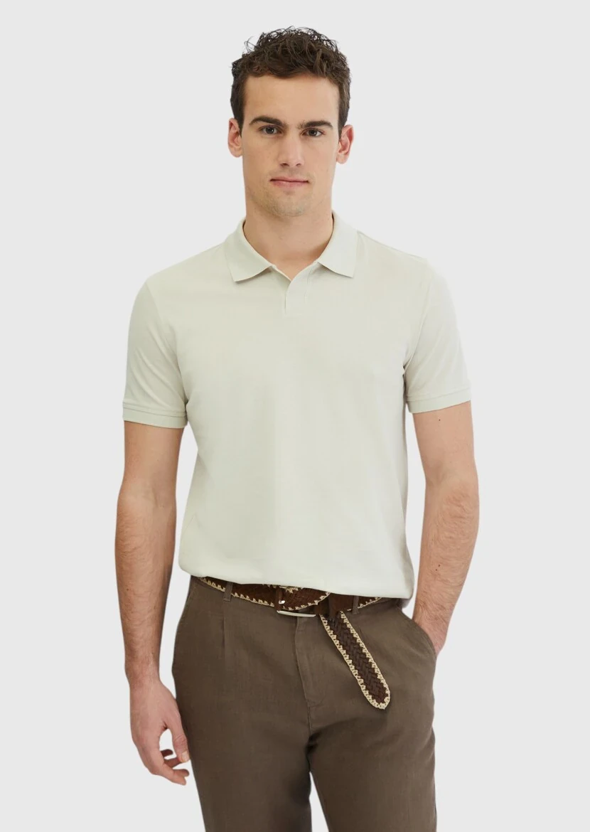 Taş Düz Polo Yaka %100 Pamuk T-Shirt - RAMSEY