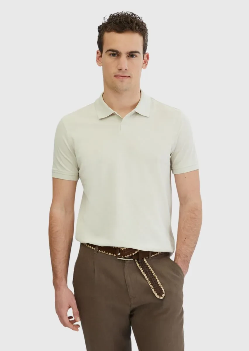 Taş Düz Polo Yaka %100 Pamuk T-Shirt - 1