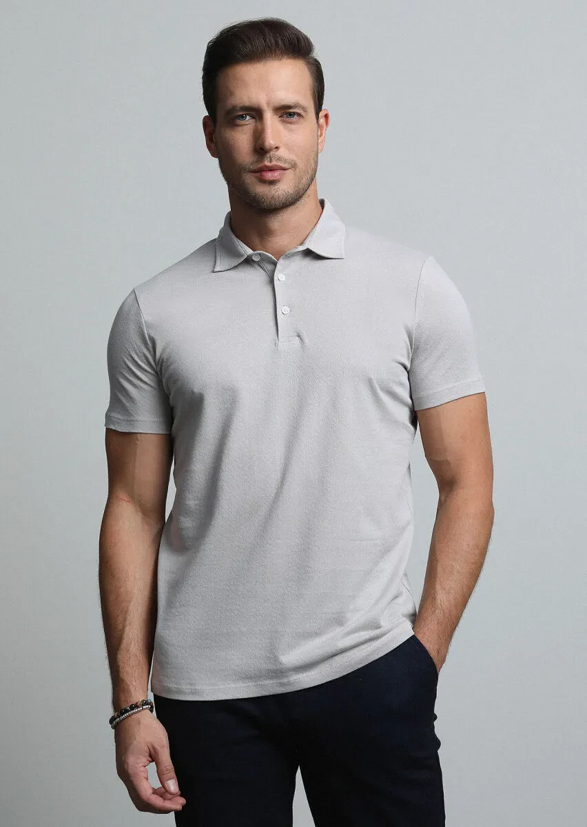 Taş Jakarlı Polo Yaka %100 Pamuk T-Shirt - 1