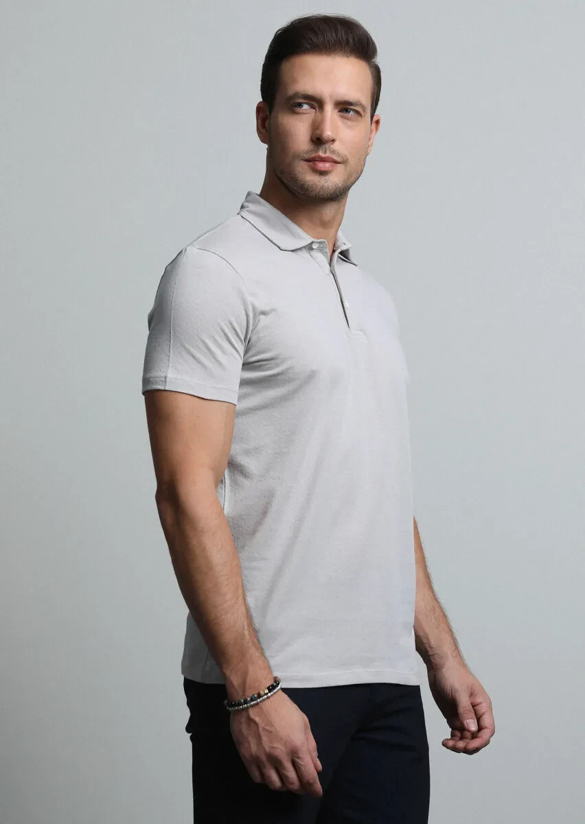 Taş Jakarlı Polo Yaka %100 Pamuk T-Shirt - 3