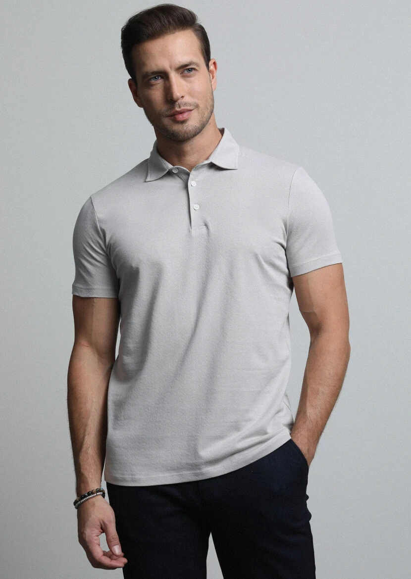 Taş Jakarlı Polo Yaka %100 Pamuk T-Shirt - 4
