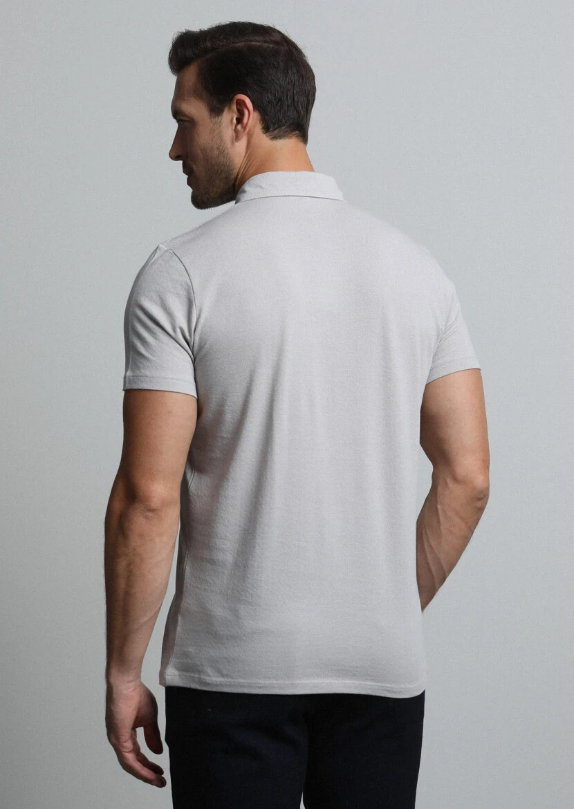 Taş Jakarlı Polo Yaka %100 Pamuk T-Shirt - 5