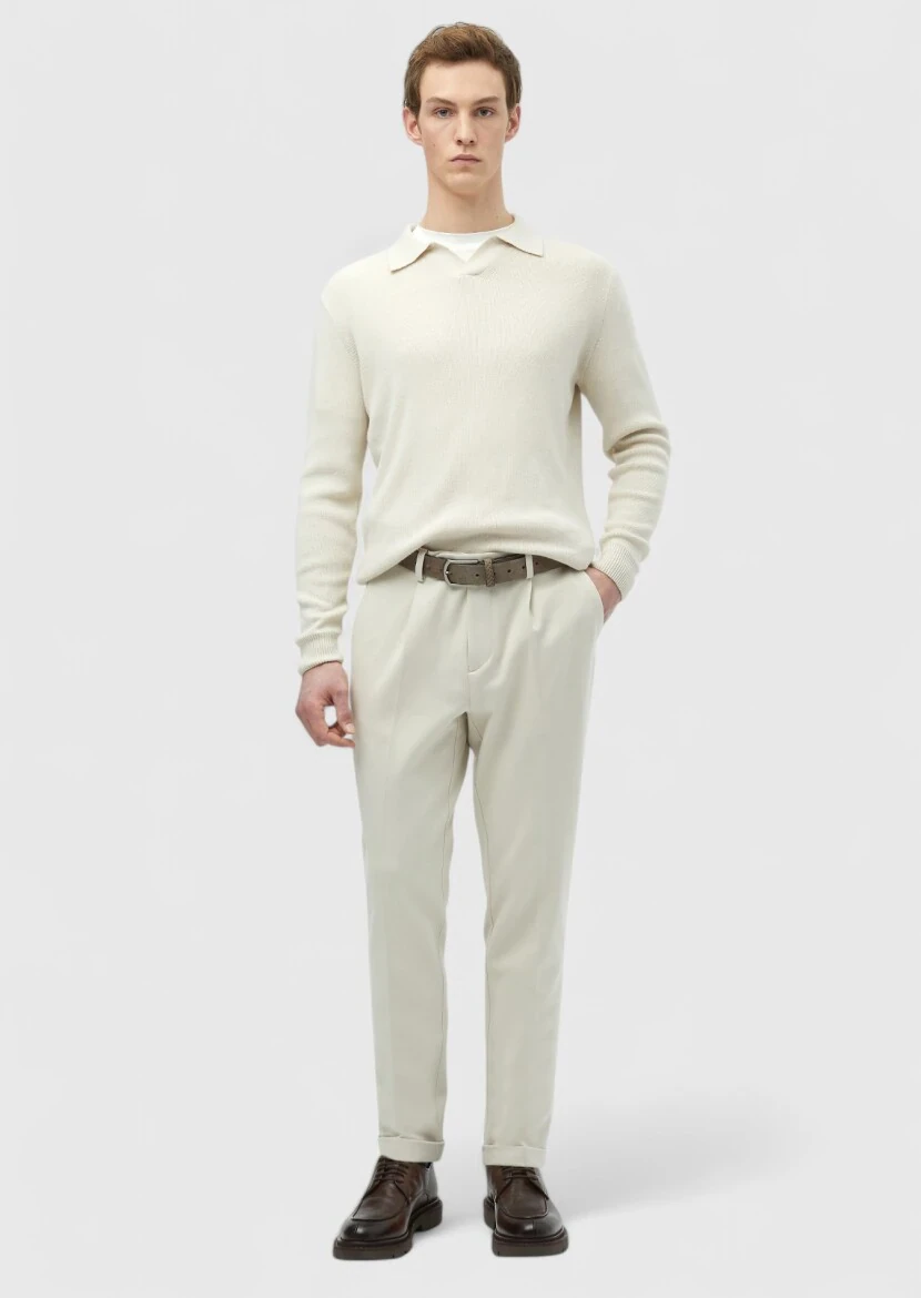 Taş Polo Yaka Düz Örgü Yün Karışımlı Triko Kazak 