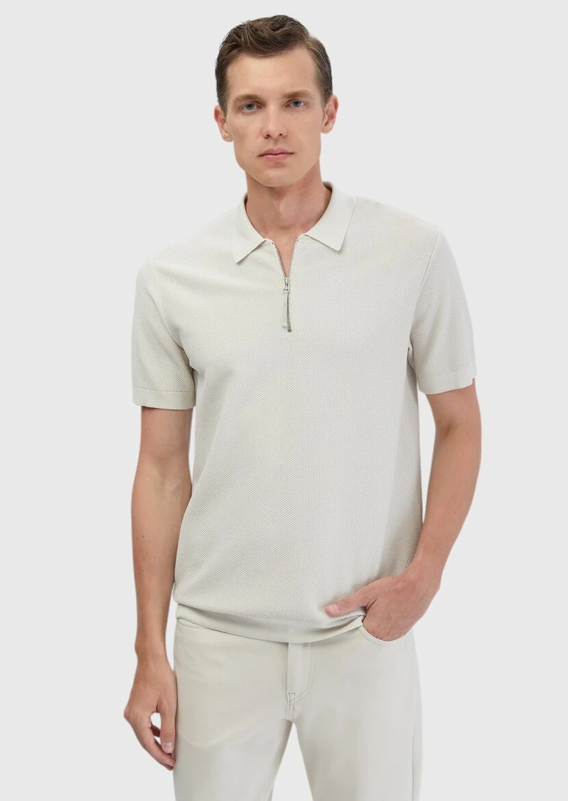 Taş Polo Yaka Jakarlı Triko - 1