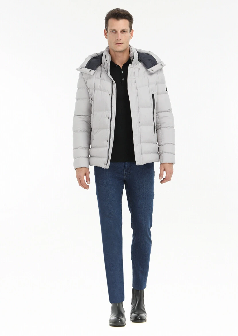 Taş Regular Fit Kapüşonlu Casual Dokuma Mont - 1