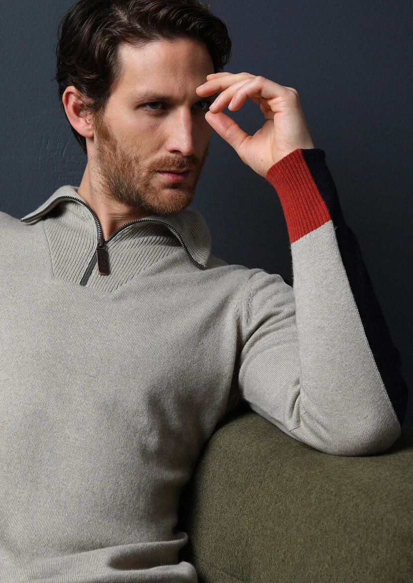 Taş Yarım Balıkçı Yaka Selanik Yün Karışımlı Triko Kazak - 1