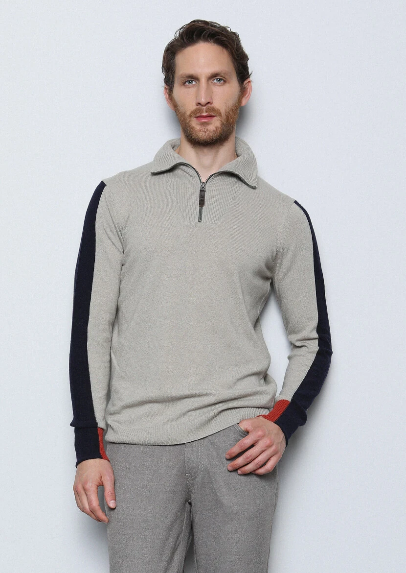 Taş Yarım Balıkçı Yaka Selanik Yün Karışımlı Triko Kazak 