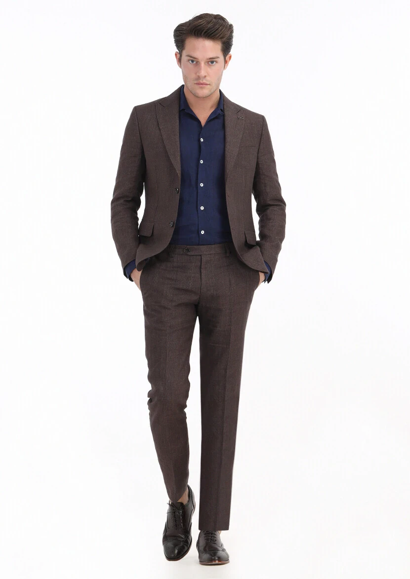 Tile Red Checkered Zeroweight Slim Fit 100% Linen Suit - 1