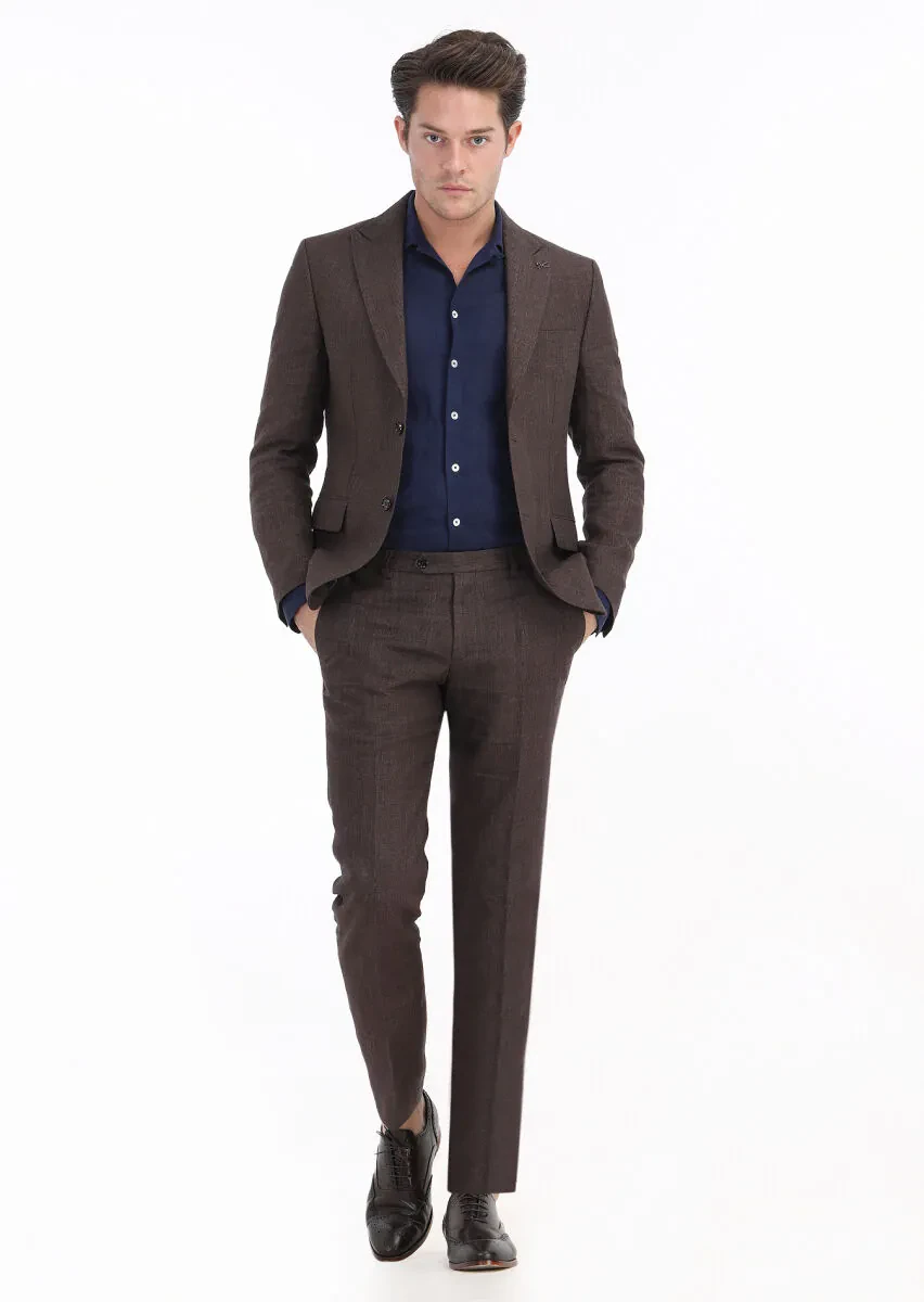 Tile Red Checkered Zeroweight Slim Fit 100% Linen Suit - 1