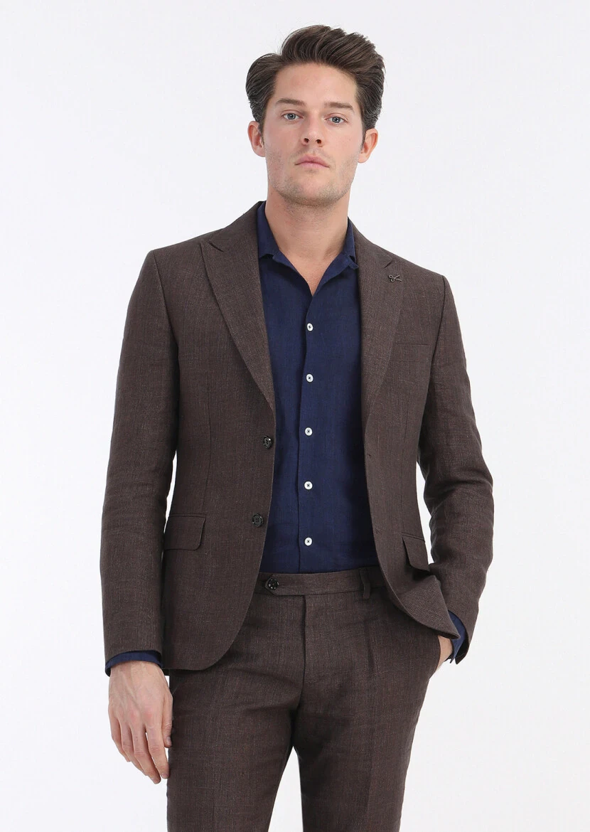 Tile Red Checkered Zeroweight Slim Fit 100% Linen Suit - 2