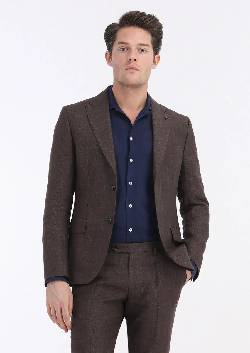 Tile Red Checkered Zeroweight Slim Fit 100% Linen Suit - 2