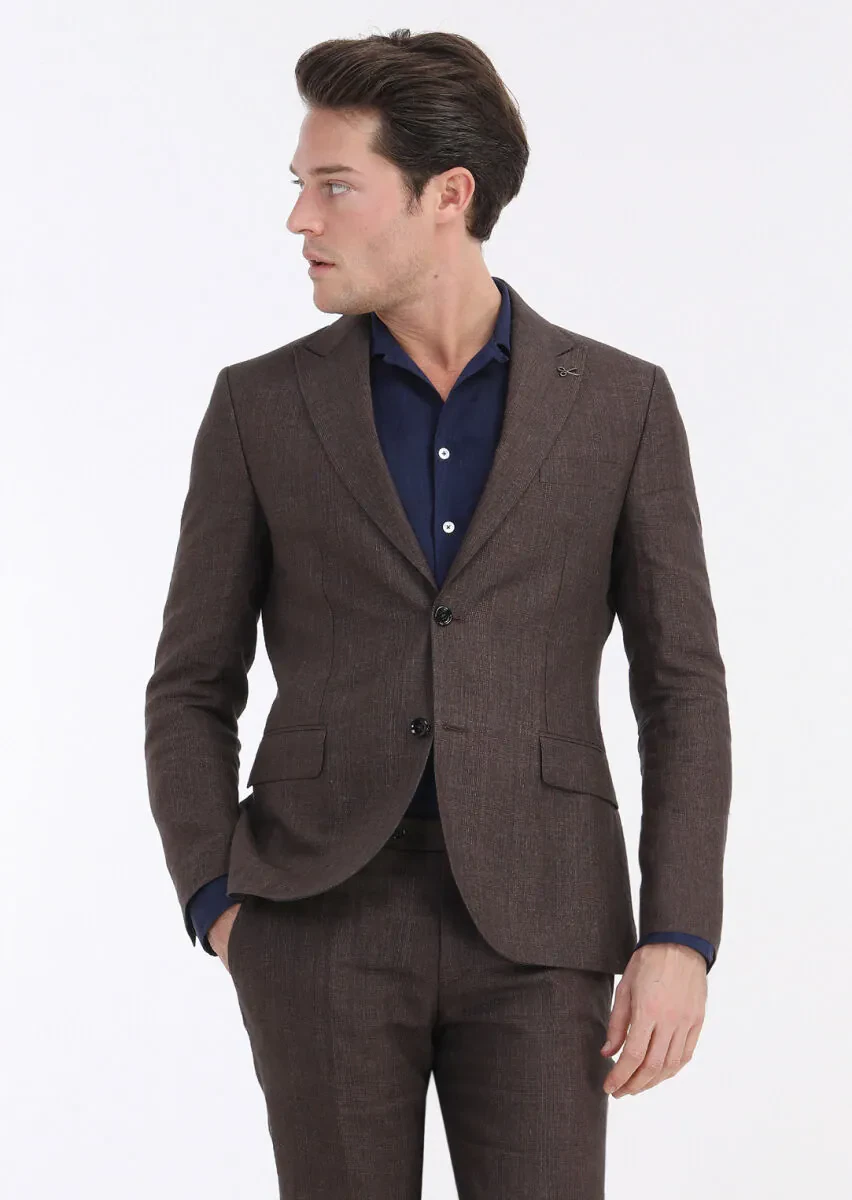 Tile Red Checkered Zeroweight Slim Fit 100% Linen Suit - 3
